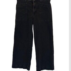 Joe's Jeans Wide Leg Ankle SZ32 Black Rinse High Rise Utility Pockets Stretch